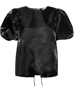 Amy Lynn Aurelia Puffball High Shine Satin Tie Top - Black