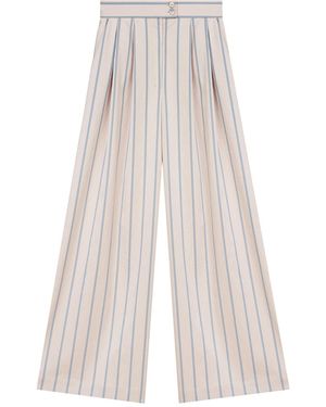 InAvati Neutrals Striped Wide-Leg Pants With Pleats - White