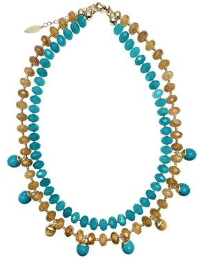 Farra And Jade Double Layers Statement Necklace - Blue