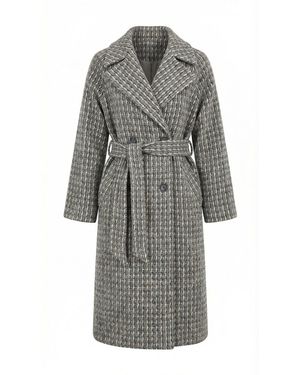 Exquise Belted Double Breasted Pocketed Regular Woven Midi Coat - Grey
