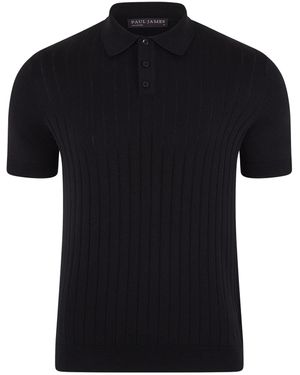 Paul James Knitwear Ultra Fine Cotton Miles Selection Knit Polo Shirt - Black