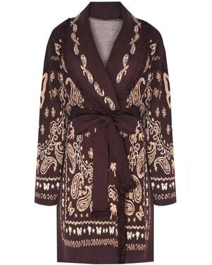 LOVEIST STORE Caprica Jacquard Long Cardigan – Modern Boho Luxury Knit - Brown