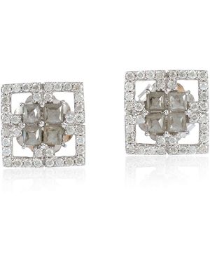 Artisan 18K Square Ice Diamond Stud Earrings - Metallic