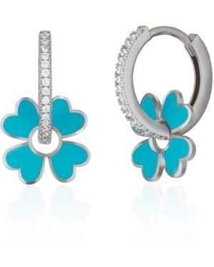 Spero London Sterling Enamel Clover Earrings - Blue