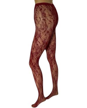 HIGH HEEL JUNGLE by KATHRYN EISMAN Venise Lace Fishnet Tights Wine - Red