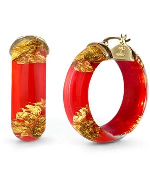 Gold & Honey Gold Leaf Huggies In Red