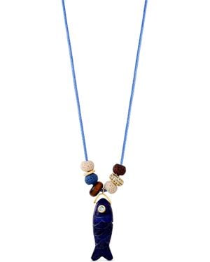 Hannah B. Jewelry Long Fish Charm Necklace - Metallic