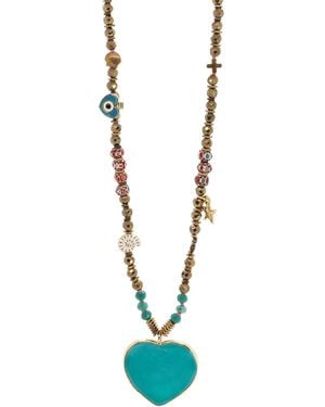 Ebru Jewelry Salt & Sun Heart Beaded Summer Necklace - Blue