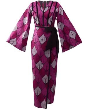 Spring Stitches Tade Cotton Faux Wrap Dress - Purple