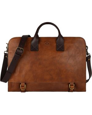 Time Resistance Leather Briefcase Laptop Bag - Brown