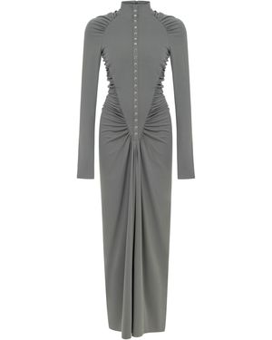 Nocturne Neutrals Halter Neck Maxi Dress With Drape Details-Mink - Gray