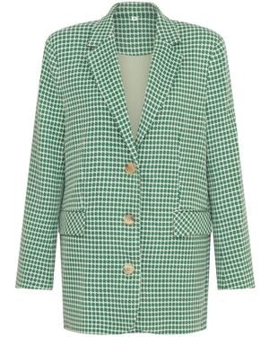 Sour Figs Single Breasted Checked Tweed Blazer - Green