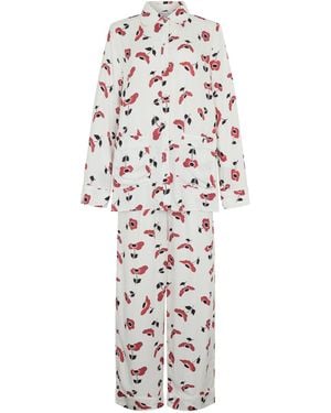 Lily and Lionel Neutrals Evie Long Sleeve Poppy Print Pyjama Set - White