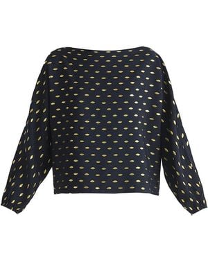 Paisie Foil Print Boat Neck Top - Black
