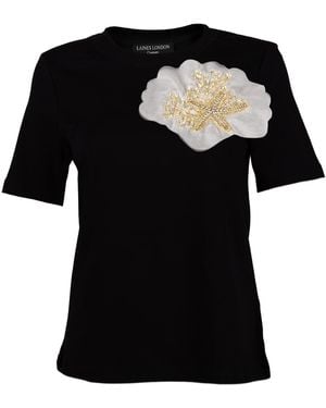Laines London Laines Couture Embellished Organza Ocean Shell Brooch T-Shirt - Black