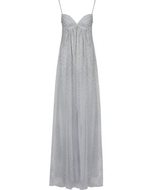 Miss Circle New York Wallie Rhinestone Embellished Mesh Backless Gown - White