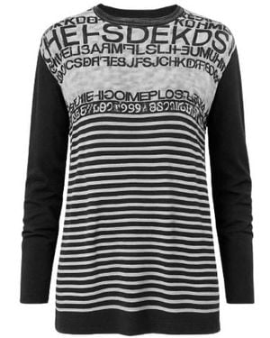 Conquista Stripe Pattern Long Sleeve Top - Black