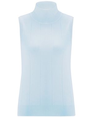 Peraluna Slim Fit Sleeveless Turtle-Neck Blouse - Blue