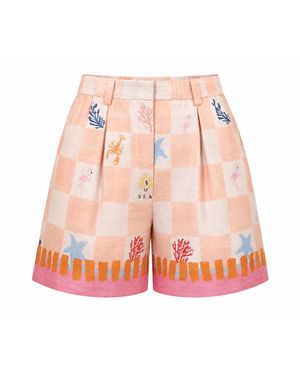 LOVEIST STORE Angel Linen Blend Pleated Shorts - Red