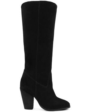Rag & Co Great-Storm Suede Leather Calf Boots - Black