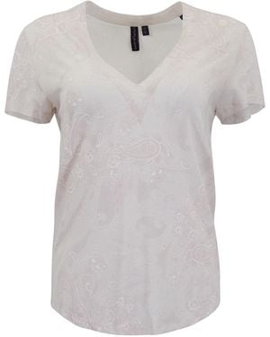 lords of harlech Neutrals Victoria Paisley Explosion Ivory V-Neck Printed Top - White