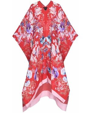 Meng Watercolor Flowers Silk Georgette Kaftan - Red
