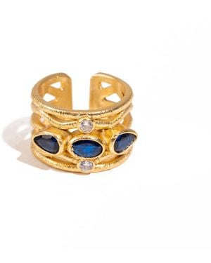 Ebru Jewelry Sapphire & Diamond Regal Adjustable Ring - Metallic