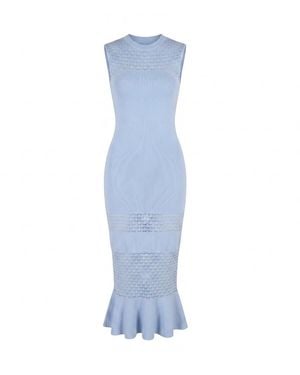 Modenaire Sleeveless Knit Dress With Mesh Detail And Flared Hem - Blue