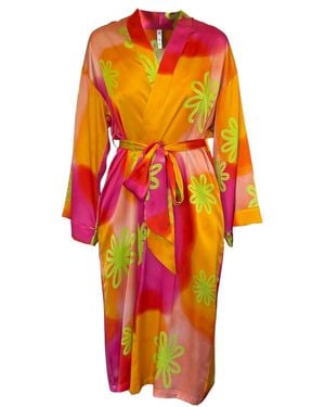 Roy G. Sherbert Watercolor Silk Kimono Robe - Orange