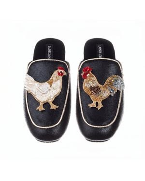 Laines London Classic Mules With Chicken & Rooster Brooches - Black