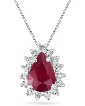 Artisan Pear Shape Ruby & Diamond Halo Pendant - Red