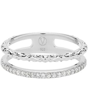 Vanhi Molten Crystal Double Band Ring - White
