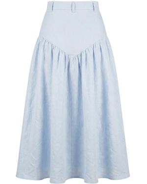 GUILLAUME ALEXANDRE Adjustable Length Linen Midi Skirt - Blue
