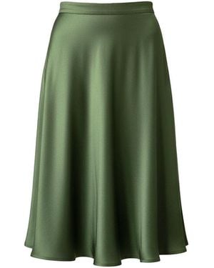 Stovaria Moss Vegan Bamboo Silk Knee Length A Line Skirt - Green