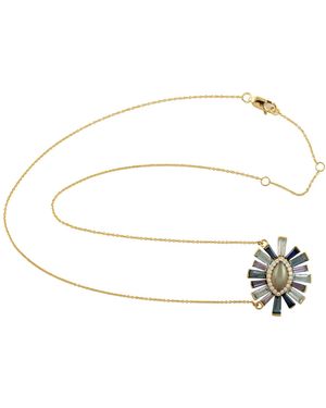Artisan 18k Yellow Gold Diamond Multi Stone Pendant Necklace Handmade Jewellery - Metallic