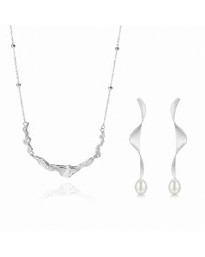 Ormiro Moontide Sterling Necklace & Earrings Jewelry Set - White