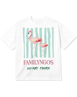 Yumi' Retro Relaxed Flamingo Cotton T Shirt - White