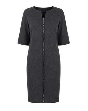 Conquista Embellished Front-Line Shift Dress - Black