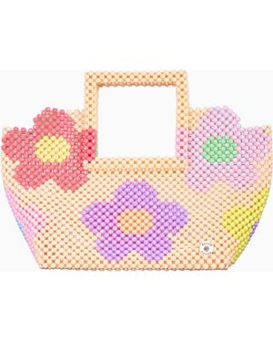 Tillie Beads Daisy Square Handle Tote Bead Bag - Pink