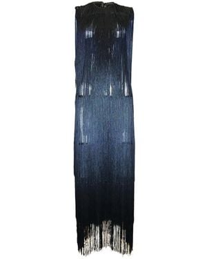Chuks Collins Ajah New Collection Drop-Hand-Layered Fringe Mesh Dress - Blue