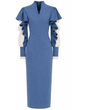 Julia Allert Occasion Midi Dress With Ruffled Sleeves - Blue