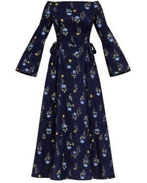 RainSisters Adjustable Waist Midi Dress: Meadow Dream - Blue