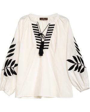 Tantra Spain Sl Set Of Pants And Top With Embroidery On Sleeves - White