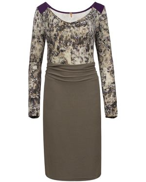 Conquista Jersey & Punto Di Roma Cowl Neck Dress - Gray