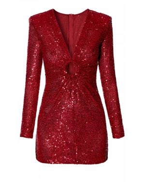 AGGI by HALEWSKI Julia Sparkle Sequin Long Sleeve Mini Party Dress - Red