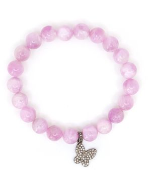 Shar Oke Kunzite & Butterfly Diamond Charm Beaded Bracelet - Pink