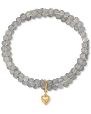 Heather Hawkins Jewelry Puff Heart Charm Three Strand Gemstone Stretch Bracelet - Metallic