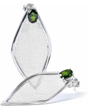 German Kabirski Liora Asymmetric And Titanium Mesh Earrings With Chrome Diopside - White
