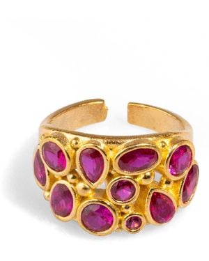 Ebru Jewelry Teardrop Ruby Stone & Adjustable Statement Ring - Metallic