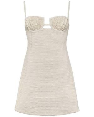 Montce Neutrals Bone Crochet Petal Short Slip Dress - Natural
